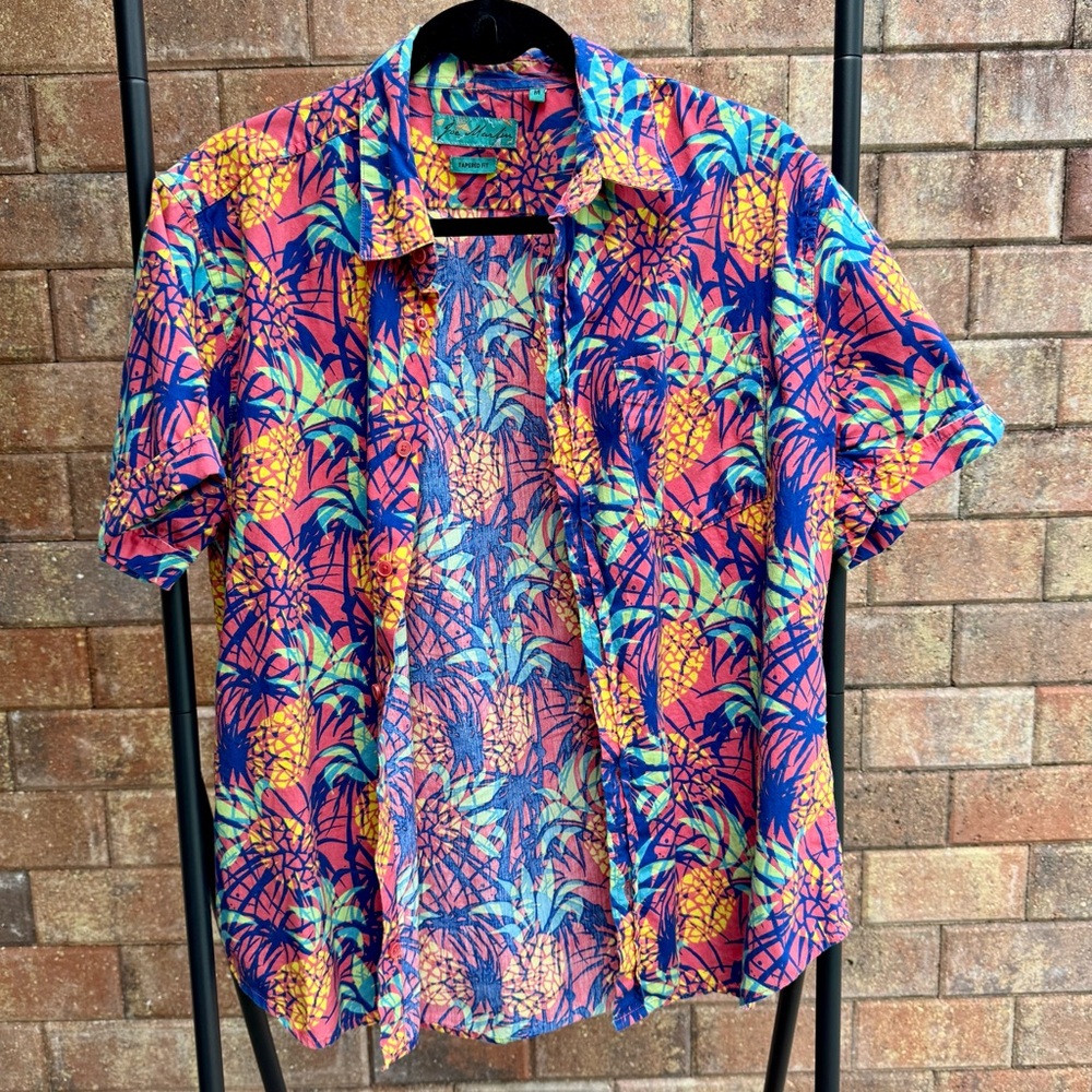 Joe Marlin Hawaiian Tropical Print Men's      Size M Cotton Tapered Fit Shirt